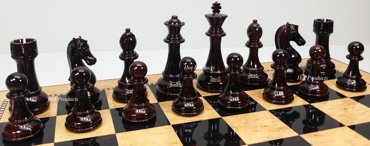LARGE Staunton High Gloss CHESS SET W 4 1/4" KING 20" Walnut Color Storage Board