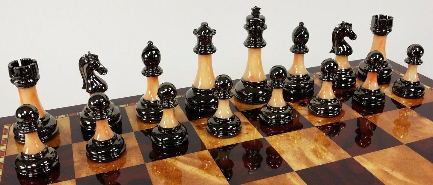 Staunton Chrome & Black Pro Plastic Chess Men Set W 18" Gloss Cherry Color Board