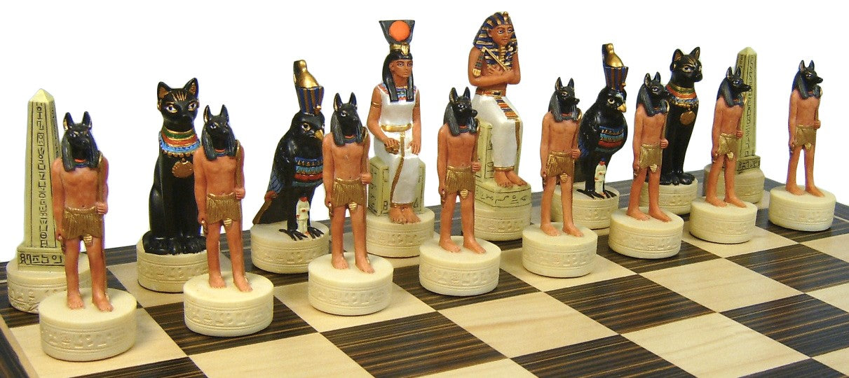 Egyptian Anubis Chess Set W/ Ebony Black & Maple 14" Wood Board egypt