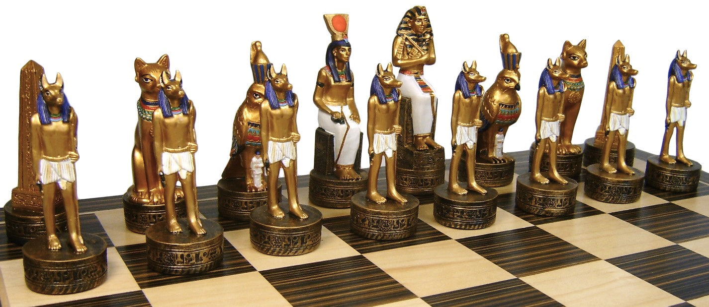 Egyptian Anubis Chess Set W/ Ebony Black & Maple 14" Wood Board egypt