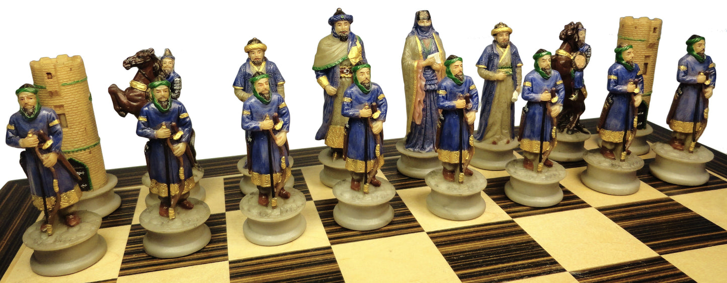 Medieval Times Crusades Arabian vs Christian Chess set 14" Ebony & Maple Board