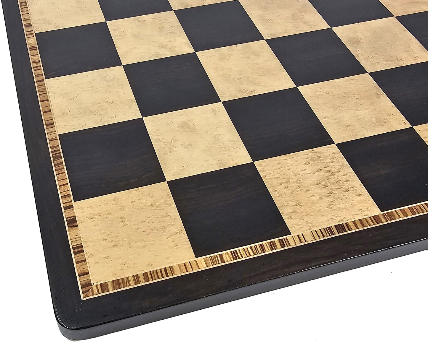 17 1/4" Ebony Black & Birdseye Maple Wood Large Chess Board Large Squares