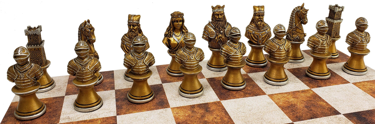 Medieval Times CRUSADE Busts chess set Antique Gold & Silver Color - No Board