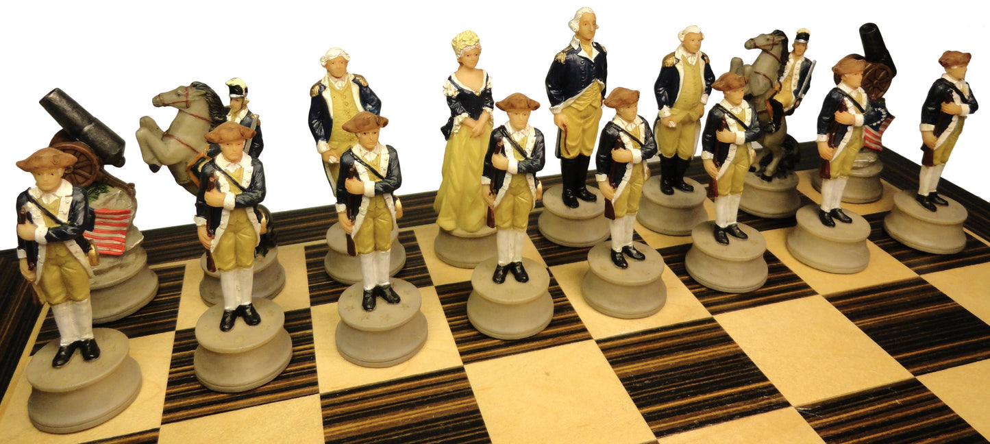 American REVOLUTION Chess Set W 14" Ebony Black & Maple Wood Board Independence