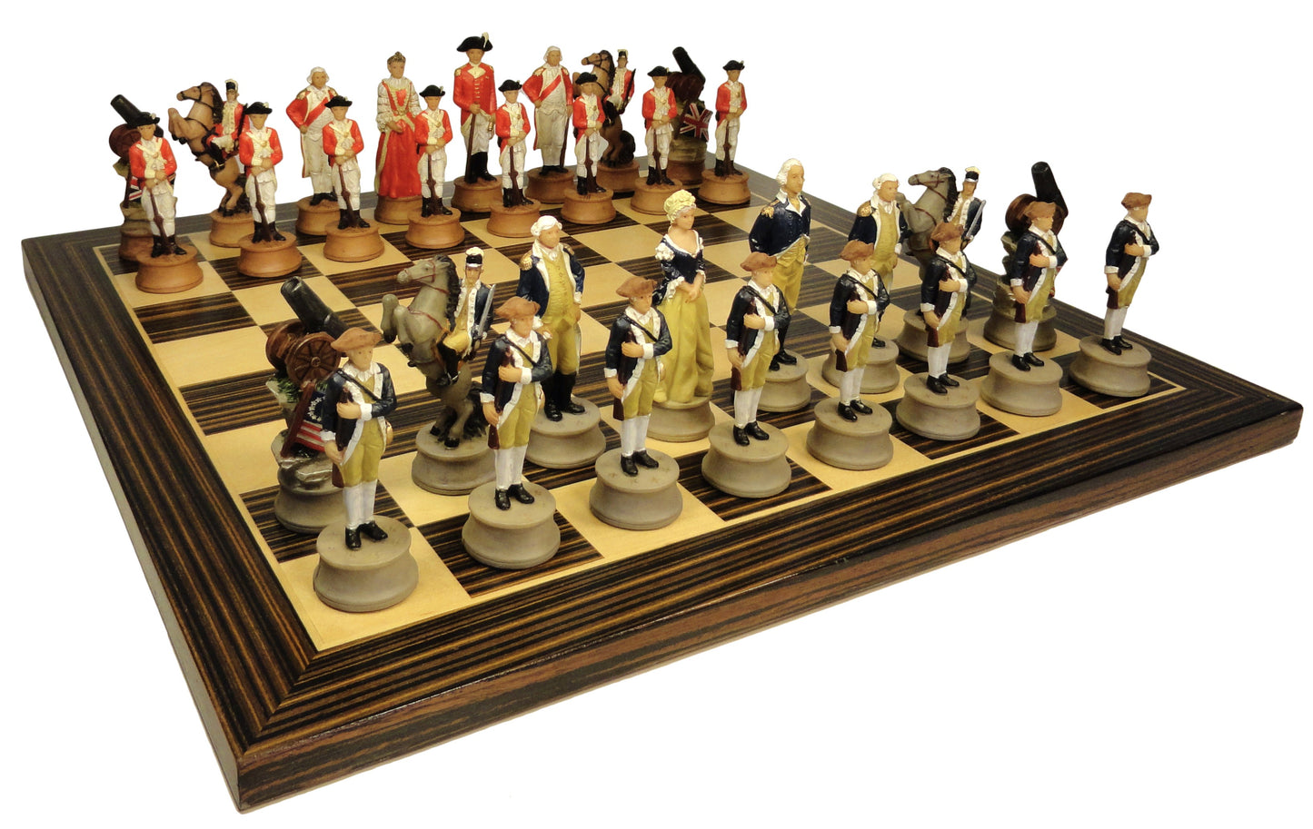 American REVOLUTION Chess Set W 14" Ebony Black & Maple Wood Board Independence