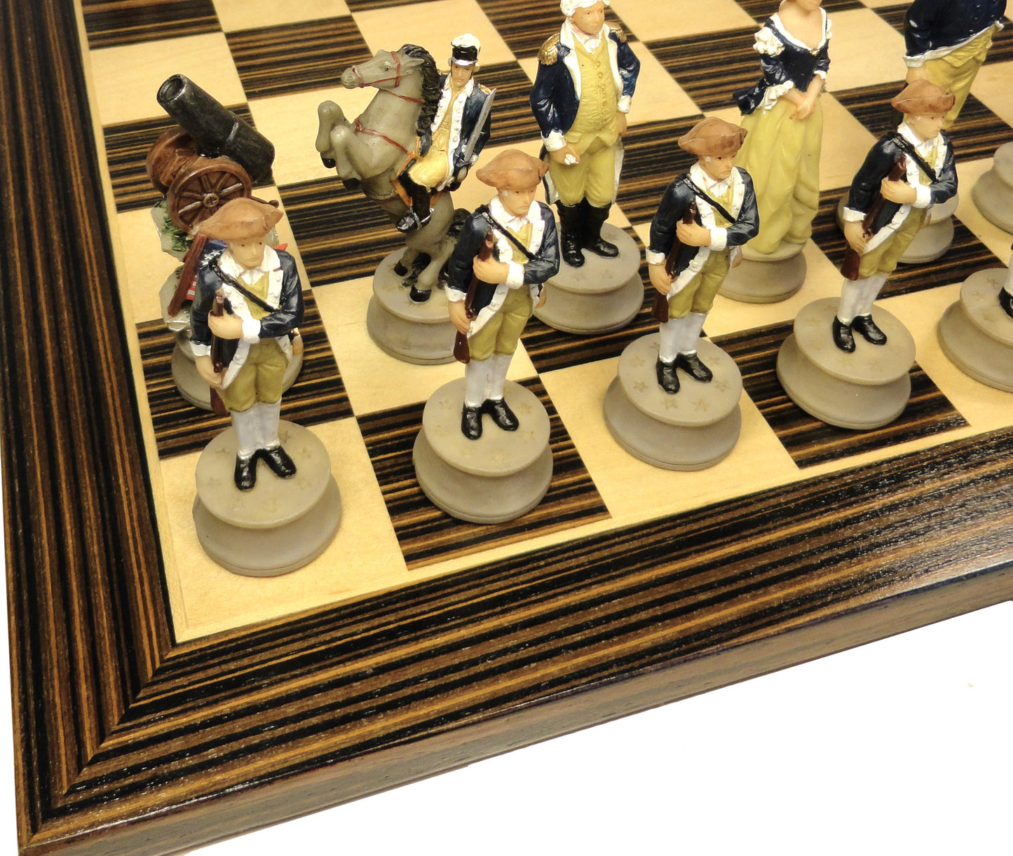 American REVOLUTION Chess Set W 14" Ebony Black & Maple Wood Board Independence