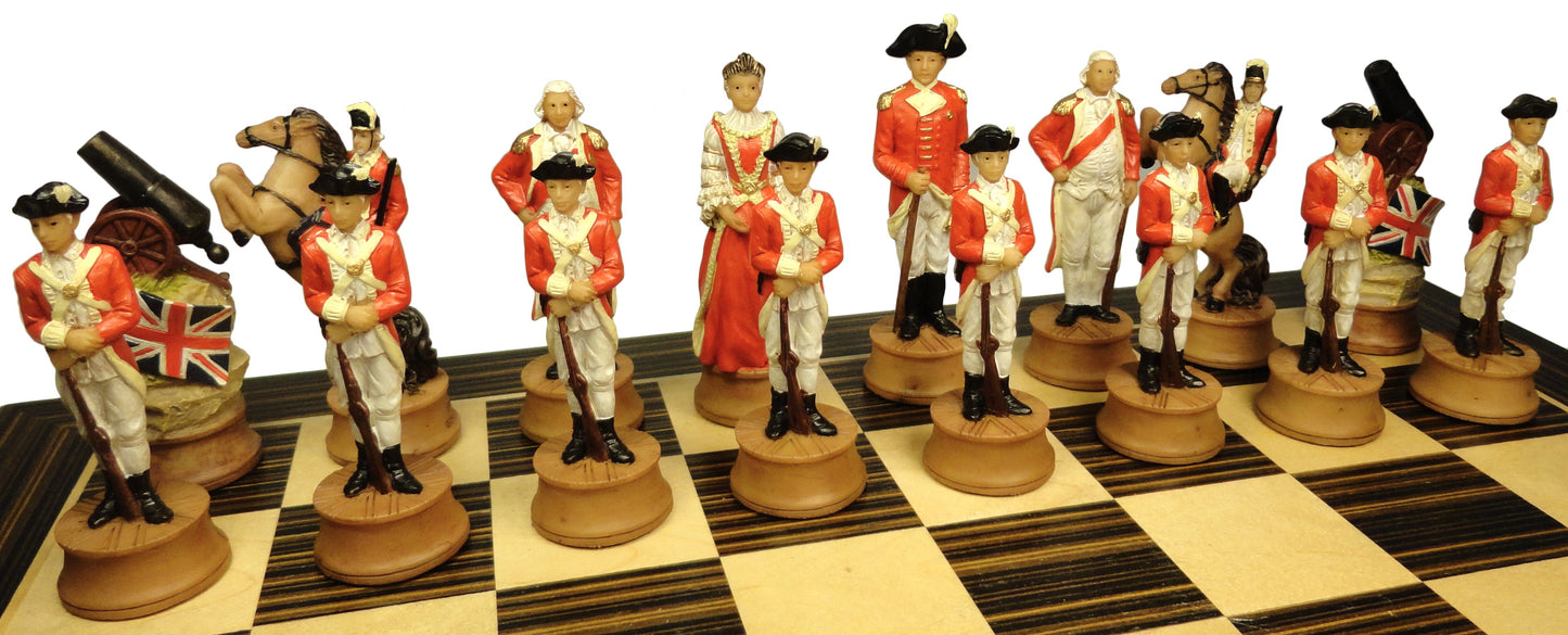 American REVOLUTION Chess Set W 14" Ebony Black & Maple Wood Board Independence