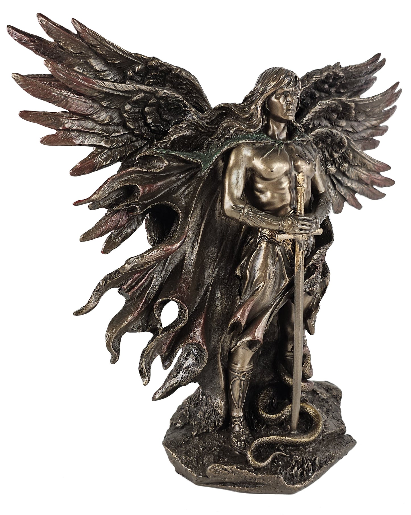Six Winged Seraphim Guardian Angel W Serpent Statue Bronze Finish