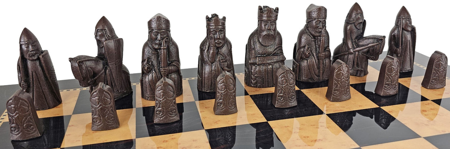 Berkeley Isle of Lewis Brown Medieval Chess Set 20" Walnut Color Storage Board