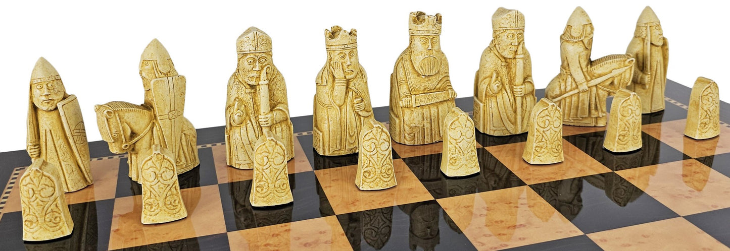 Berkeley Isle of Lewis Brown Medieval Chess Set 20" Walnut Color Storage Board