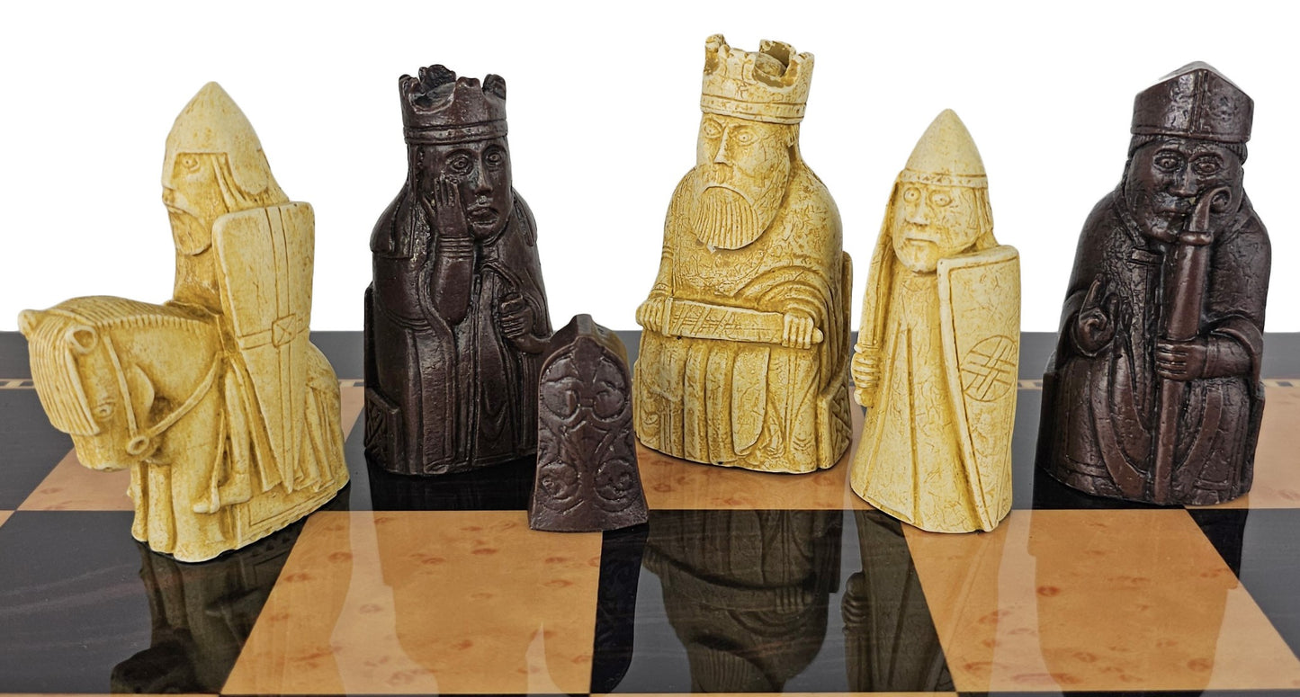 Berkeley Isle of Lewis Brown Medieval Chess Set 20" Walnut Color Storage Board