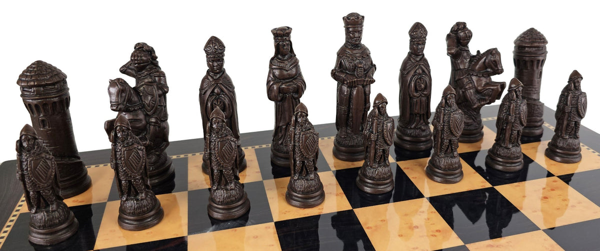 LARGE Medieval Times King Arthur Camelot Chess Set 20"Walnut Color Storage Board