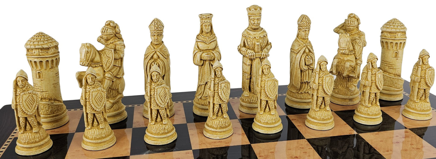 LARGE Medieval Times King Arthur Camelot Chess Set 18" Walnut Color Board