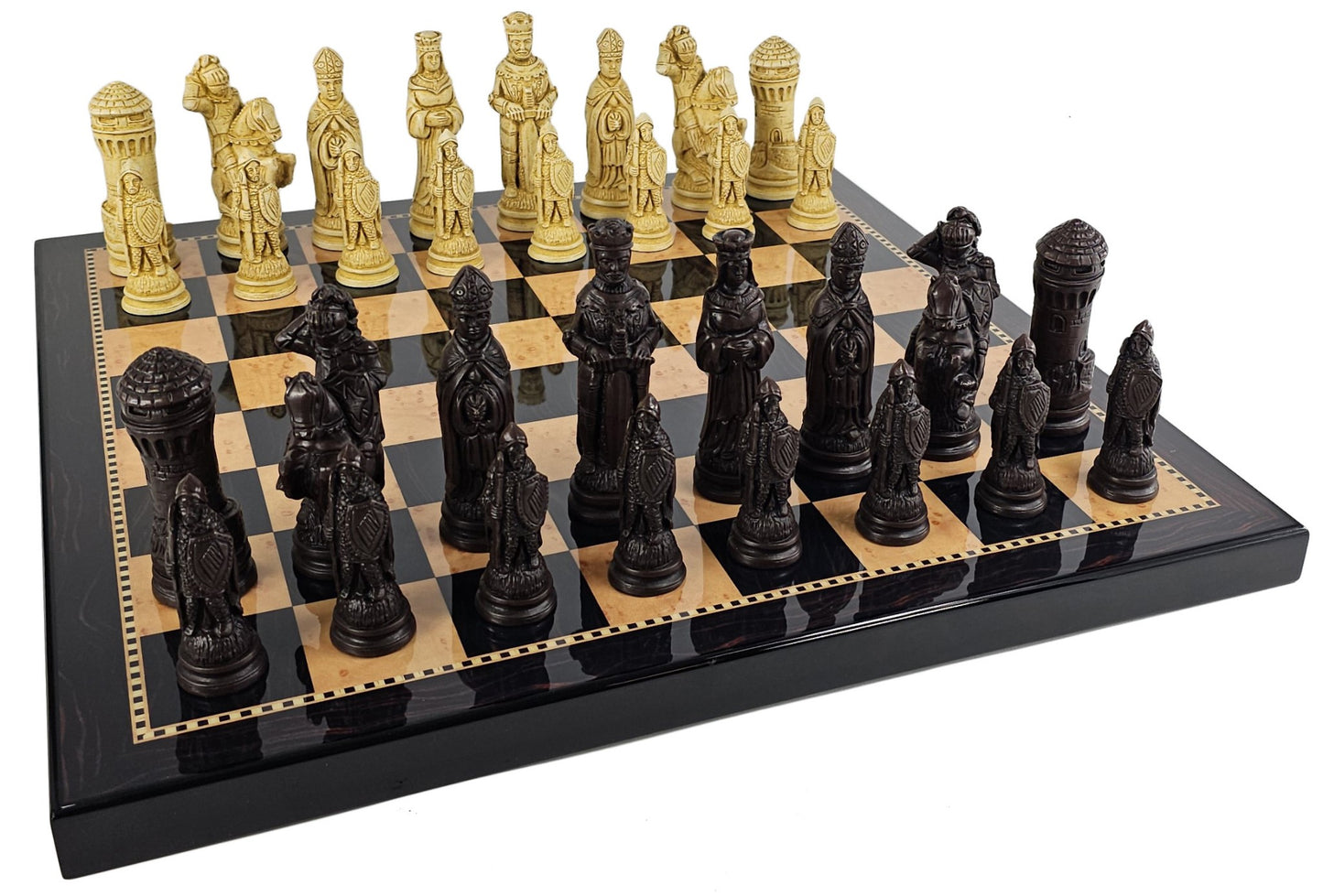 LARGE Medieval Times King Arthur Camelot Chess Set 18" Walnut Color Board