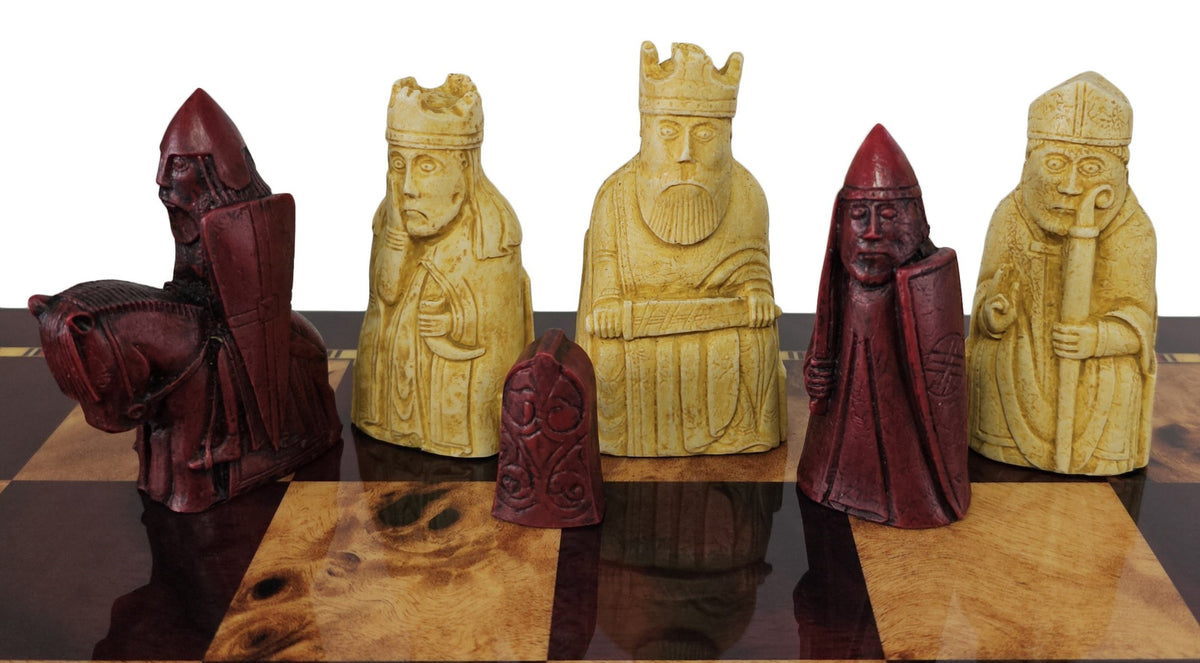 Berkeley Isle of Lewis Red Medieval Chess Set 20" Cherry Color Storage Board