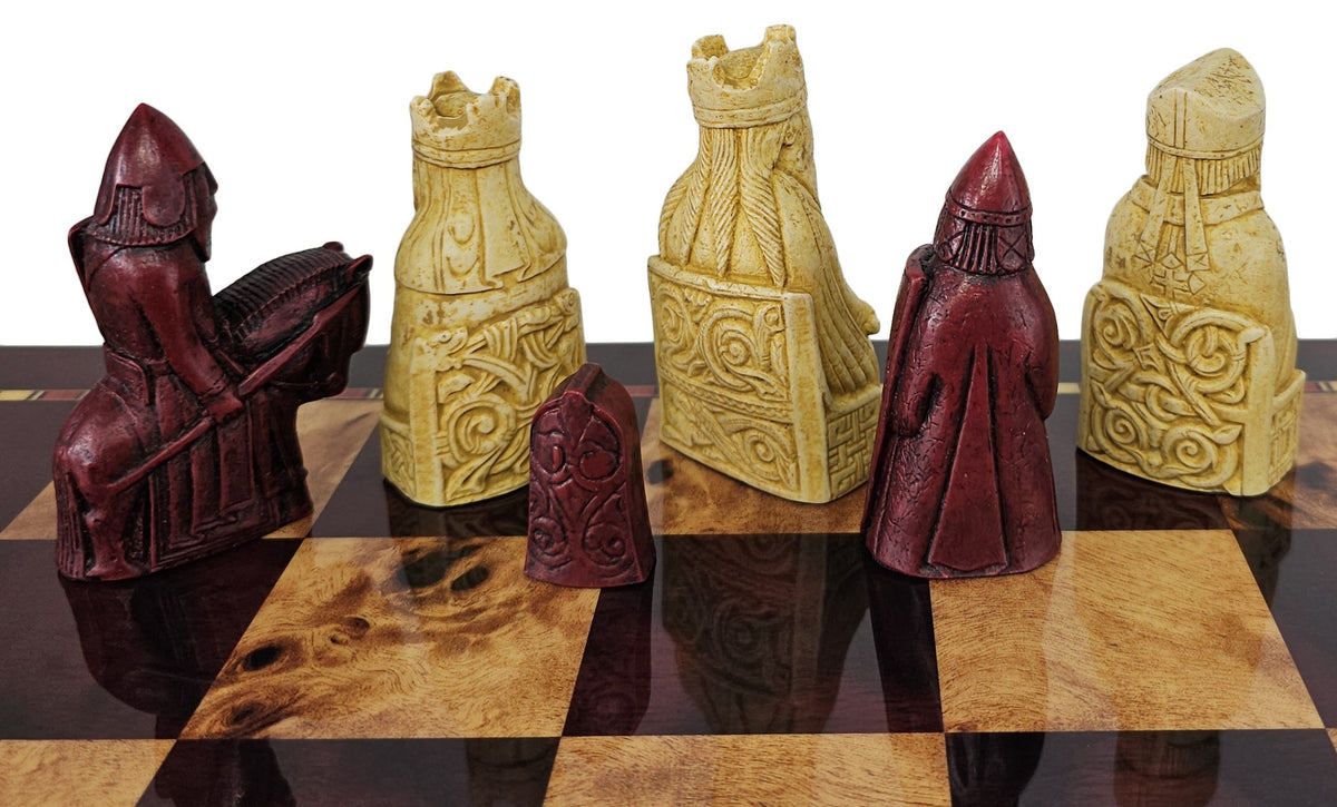 Berkeley Isle of Lewis Red Medieval Chess Set 20" Cherry Color Storage Board