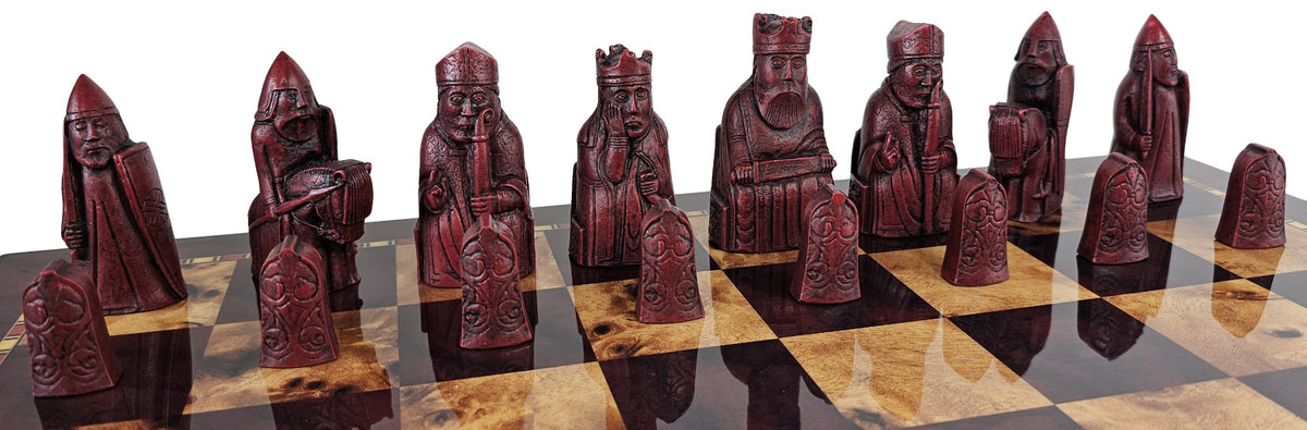 Berkeley Isle of Lewis Red Medieval Chess Set 20" Cherry Color Storage Board