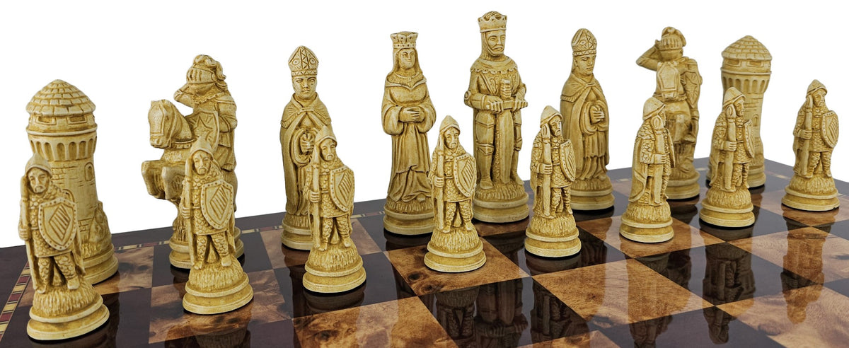 LARGE Medieval Times King Arthur Camelot Chess Set 20"Cherry Color Storage Board