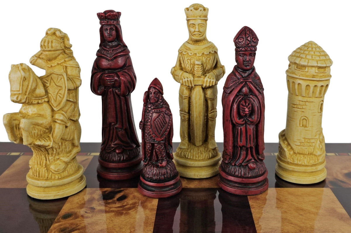 LARGE Medieval Times King Arthur Camelot Chess Set 20"Cherry Color Storage Board
