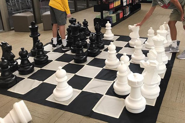 Giant 25" Tall King Black and White Set of Outdoor Chess Men Pieces With Board