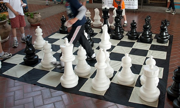 Giant 25" Tall King Black and White Set of Outdoor Chess Men Pieces With Board