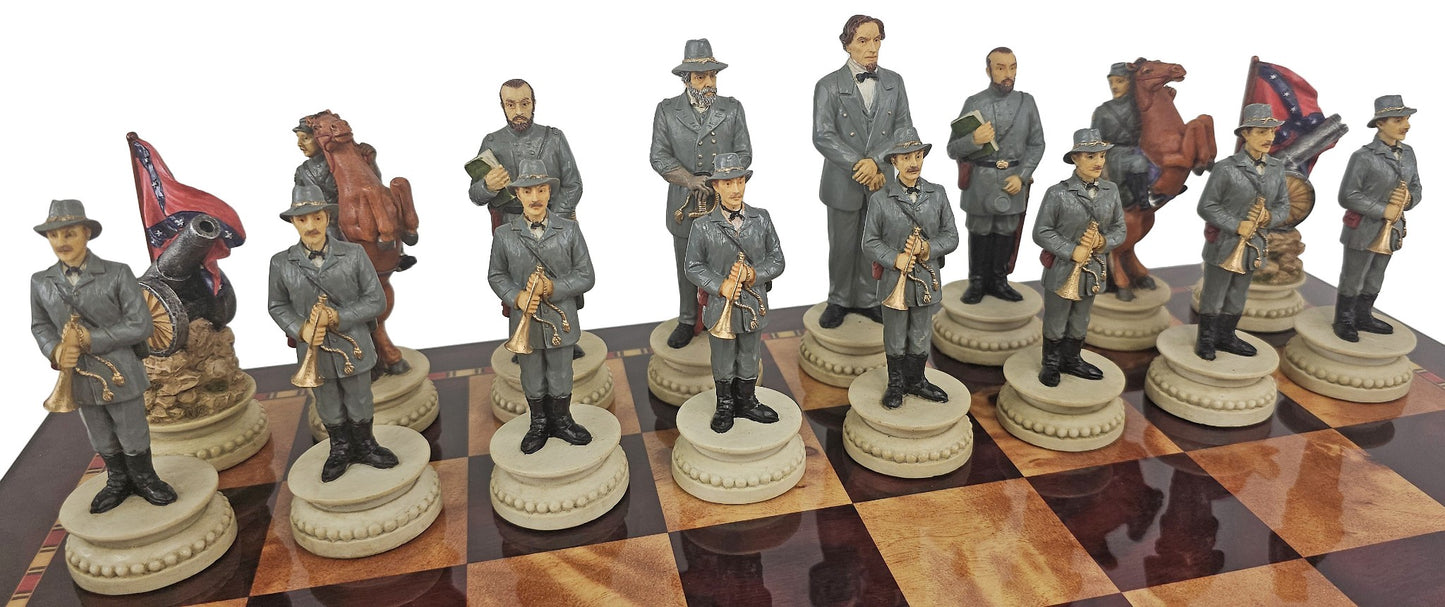 LARGE 4.5" King US Civil War General Queens Chess Set W 18" Cherry Color Board