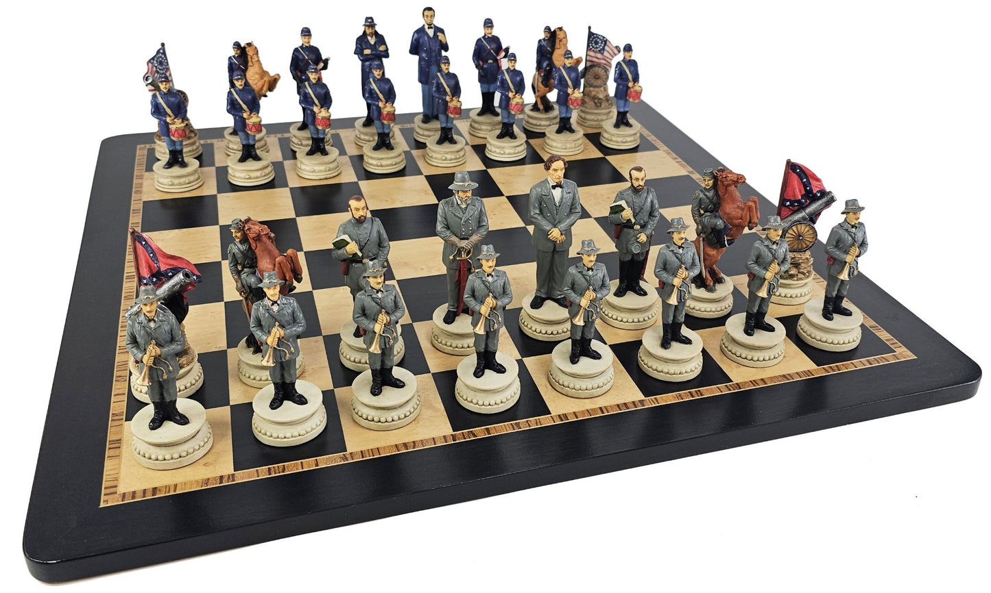 LARGE 4.5" King US Civil War General Queens Chess Set W 20.5" Ebony Maple Board