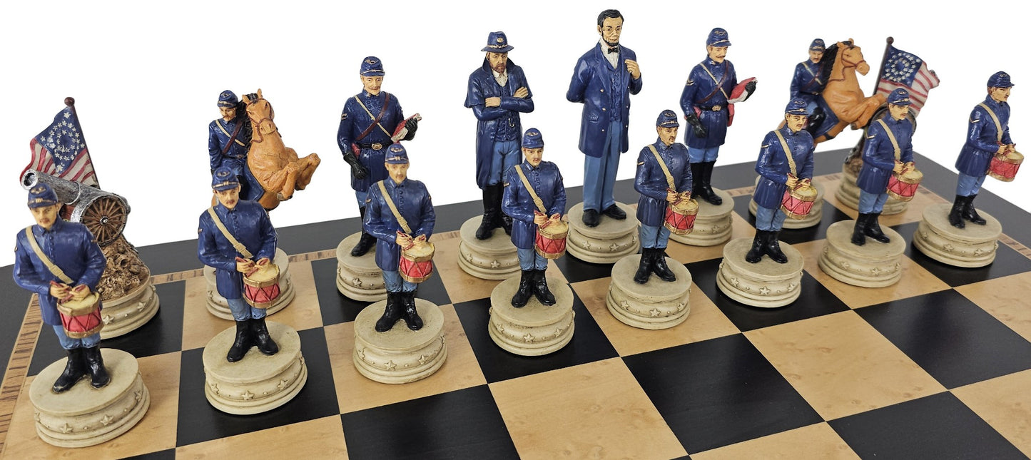 LARGE 4.5" King US Civil War General Queens Chess Set W 20.5" Ebony Maple Board