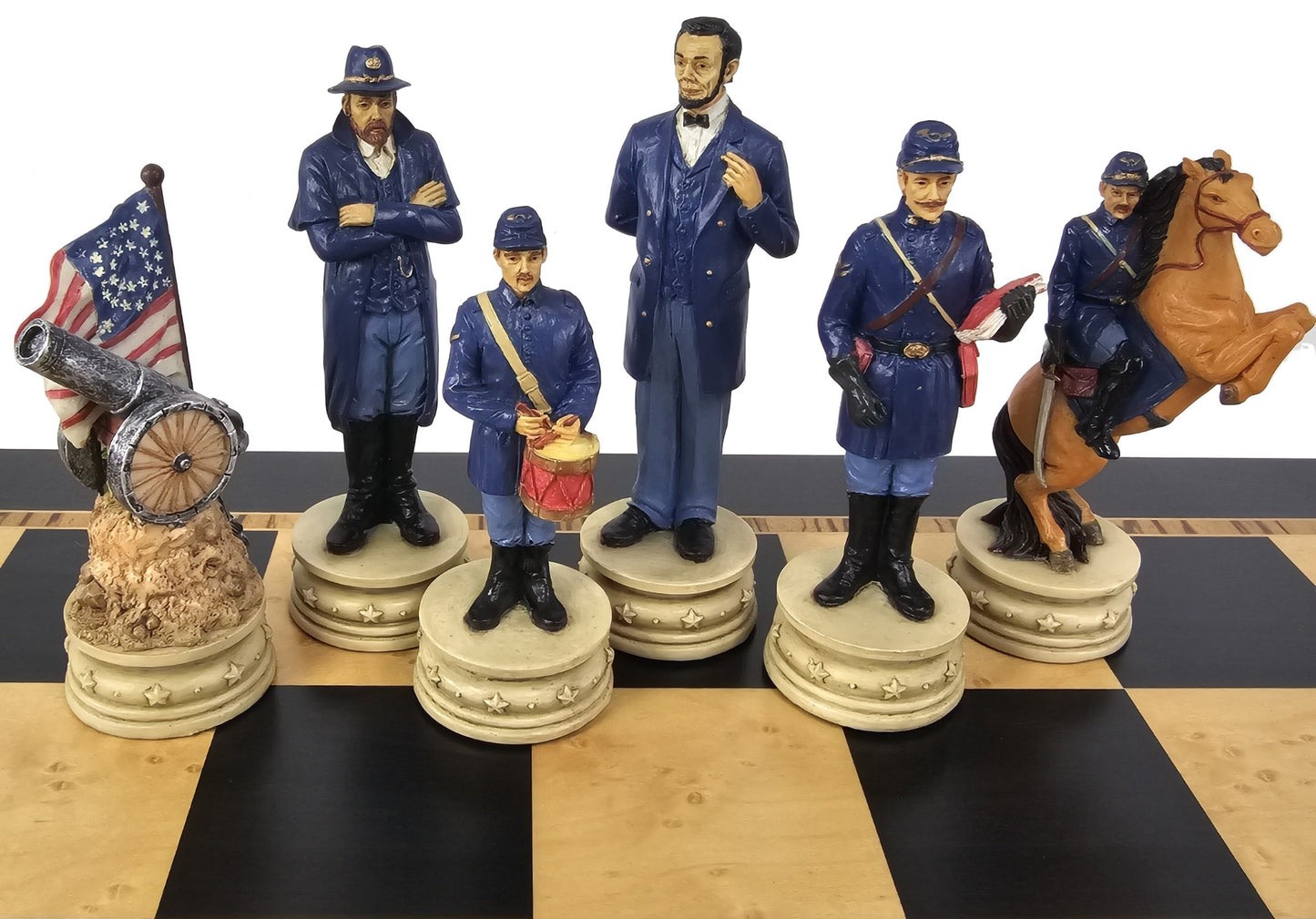LARGE 4.5" King US Civil War General Queens Chess Set W 20.5" Ebony Maple Board