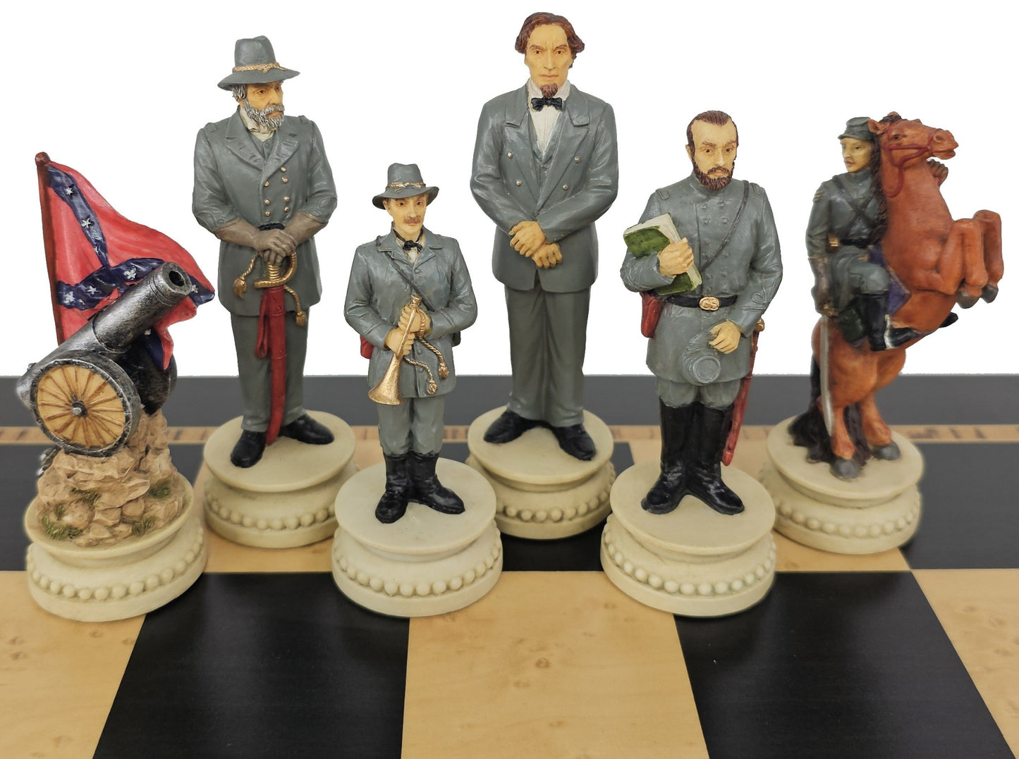 LARGE 4.5" King US Civil War General Queens Chess Set W 20.5" Ebony Maple Board
