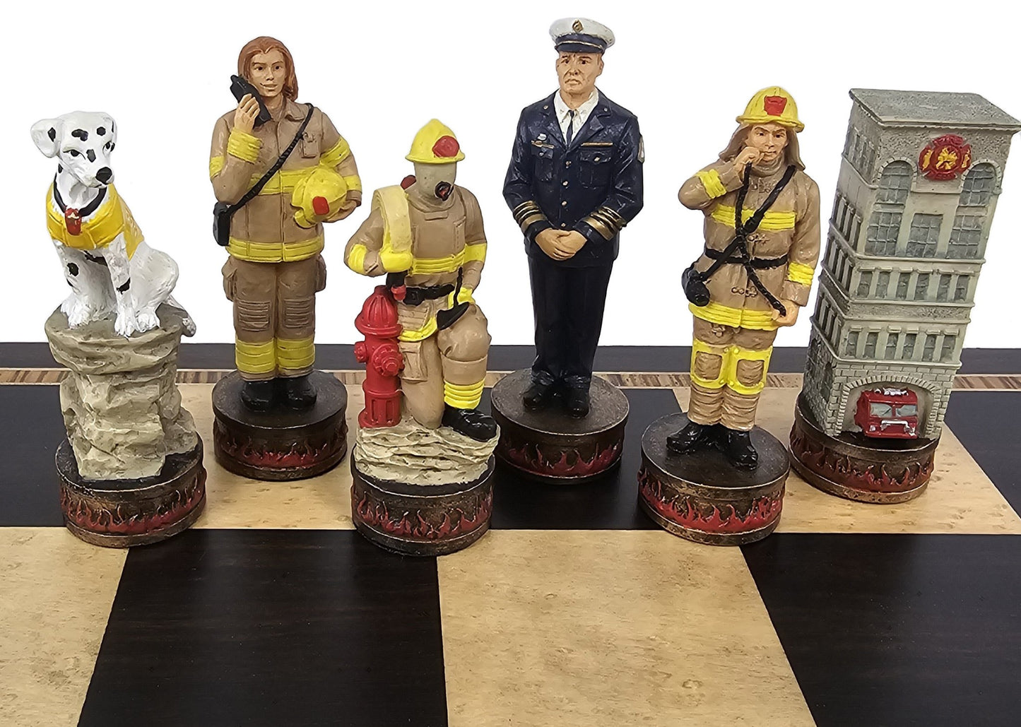 Police vs Firefighter First Responders Chess Set Ebony & Maple Wood Board