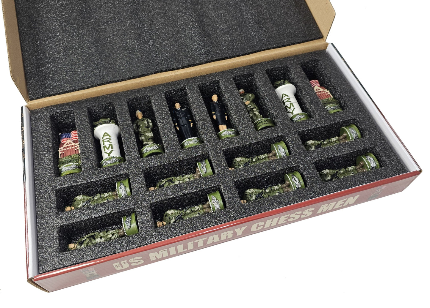 US Military 16 piece Chess Men Set Army Navy Air Force Marines - Board Separate