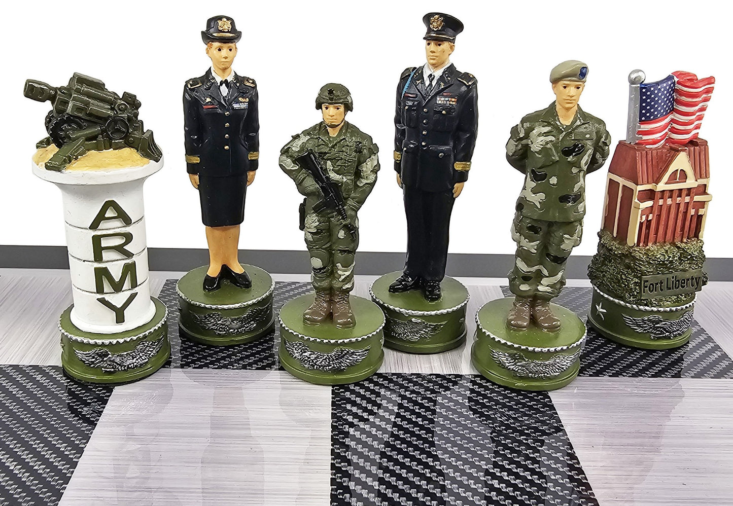 US Military Army vs Air Force Chess Men Set with 18" Black and Gray Board