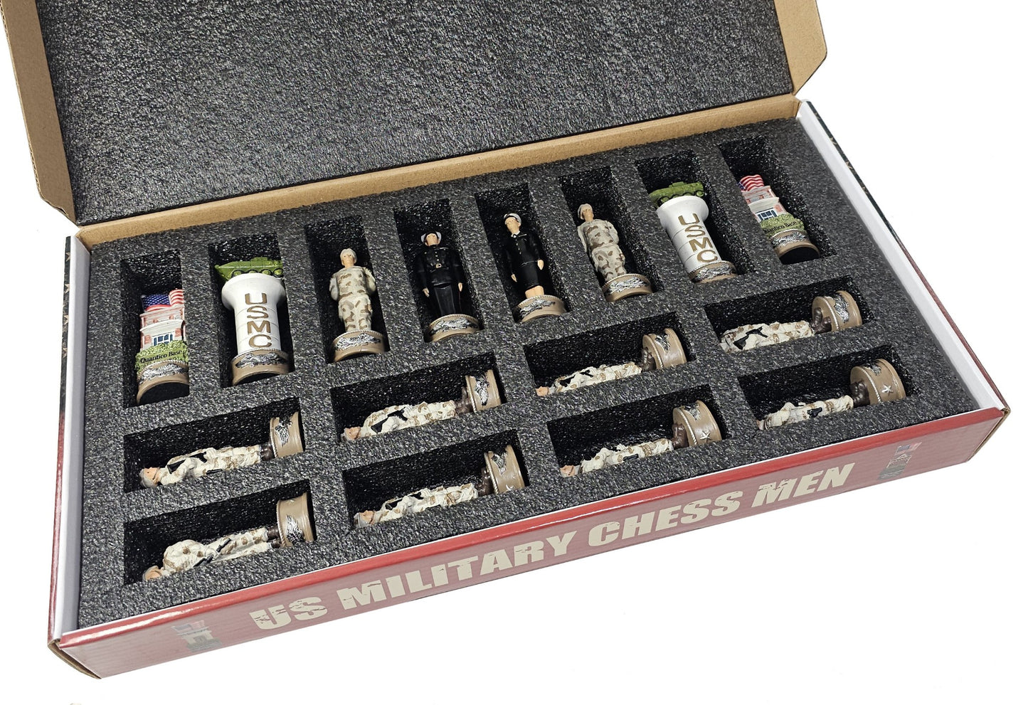 US Military 16 piece Chess Men Set Army Navy Air Force Marines - Board Separate