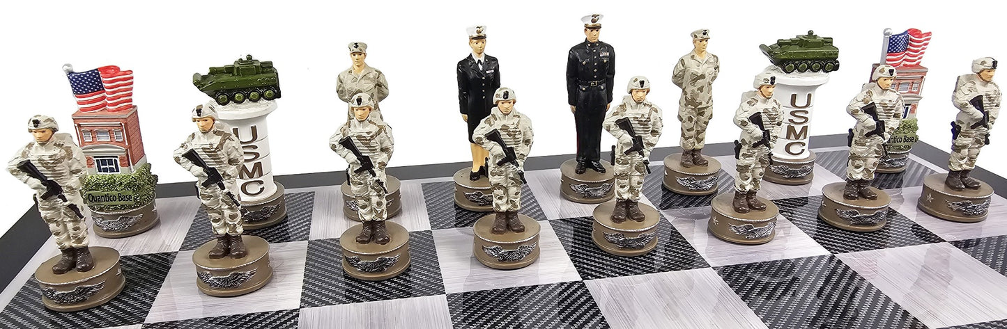 US Military 16 piece Chess Men Set Army Navy Air Force Marines - Board Separate