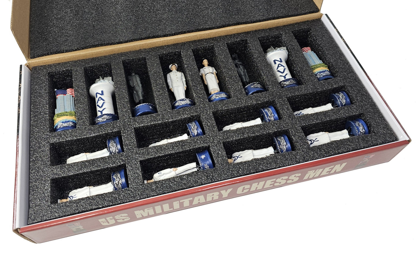US Military 16 piece Chess Men Set Army Navy Air Force Marines - Board Separate