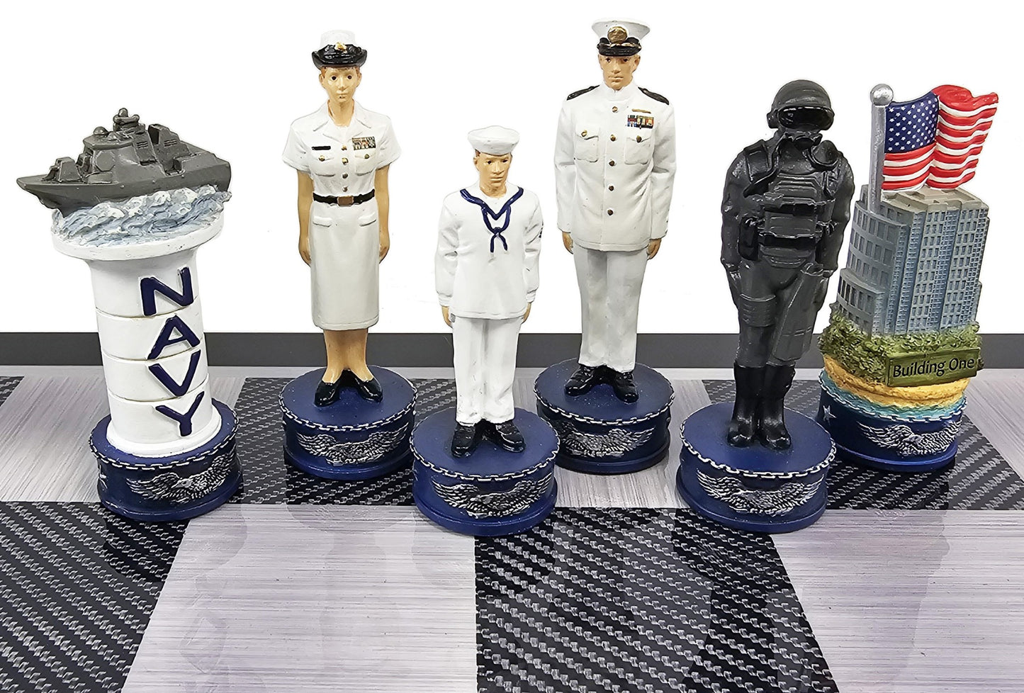 US Military 16 piece Chess Men Set Army Navy Air Force Marines - Board Separate