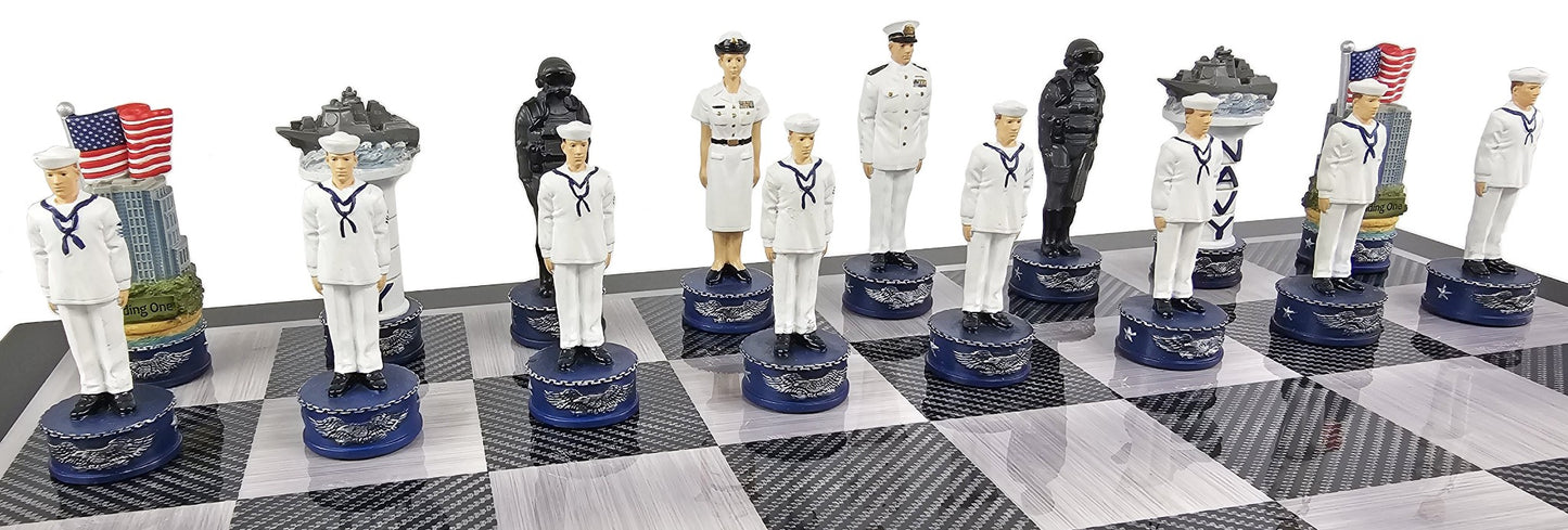 US Military 16 piece Chess Men Set Army Navy Air Force Marines - Board Separate