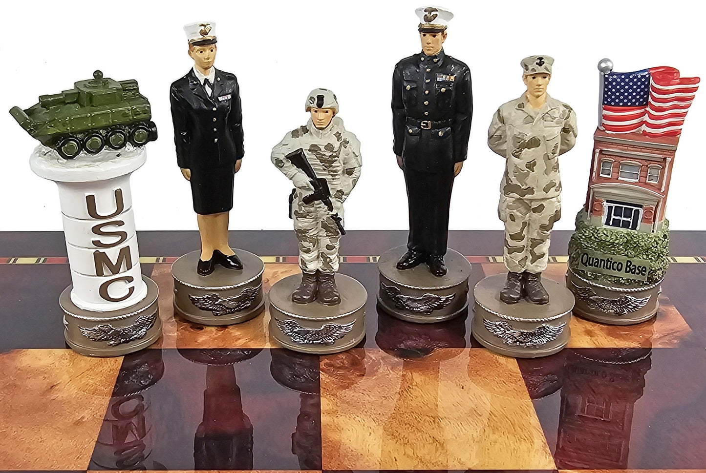US Military Navy vs Marines Chess Men Set With Cherry Color Storage Board