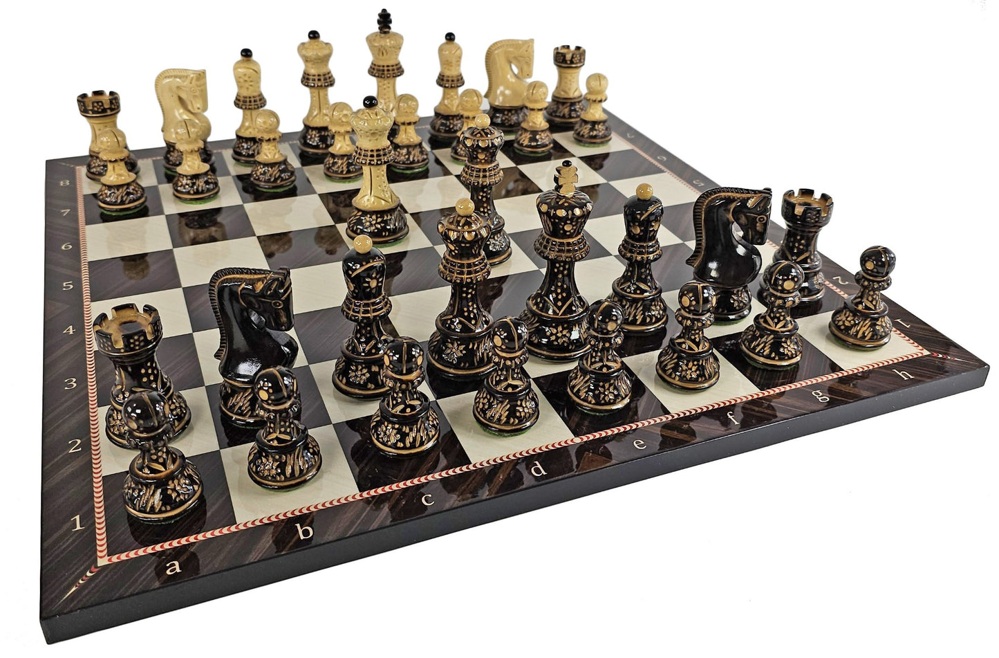4 QN Burnt Zagreb 3 3/4" King Staunton Wood Chess Set W/ Elegance Board