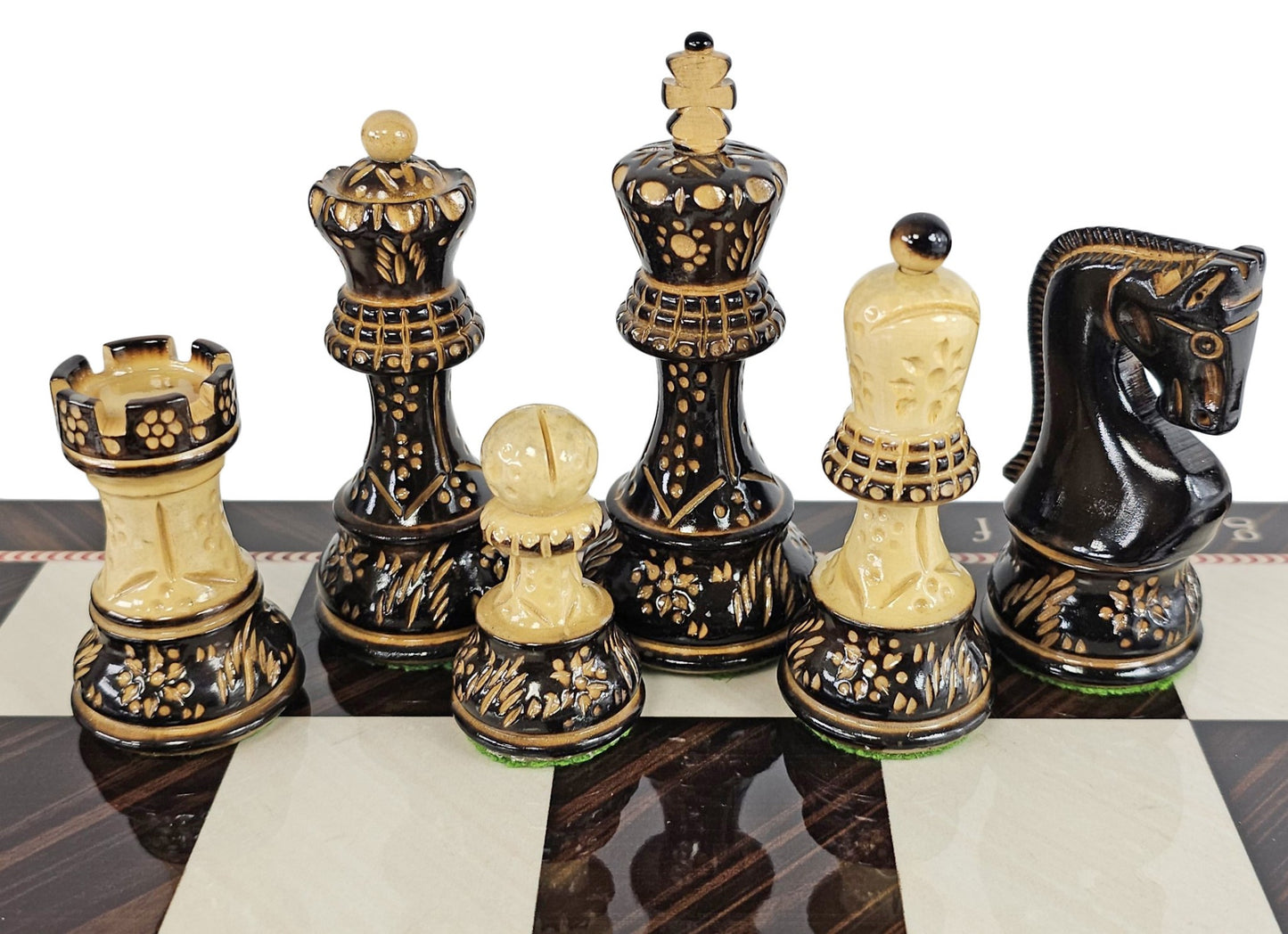 4 QN Burnt Zagreb 3 3/4" King Staunton Wood Chess Set W/ Elegance Board