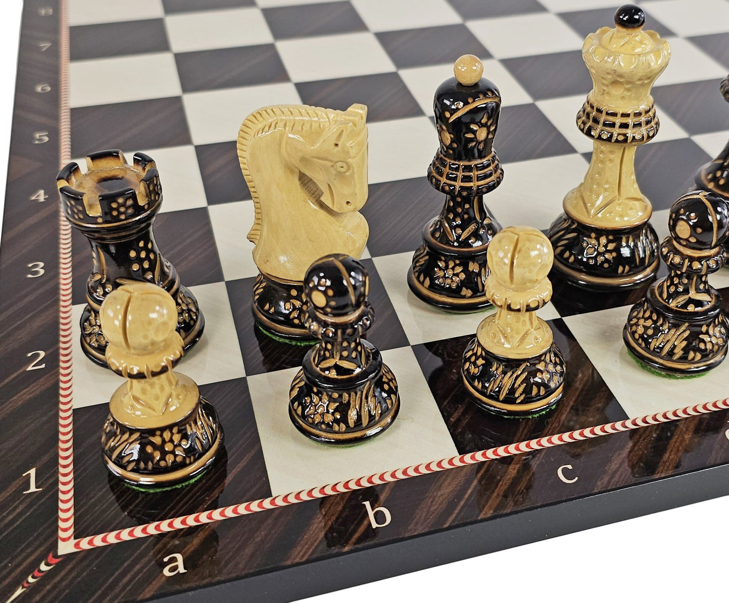 4 QN Burnt Zagreb 3 3/4" King Staunton Wood Chess Set W/ Elegance Board