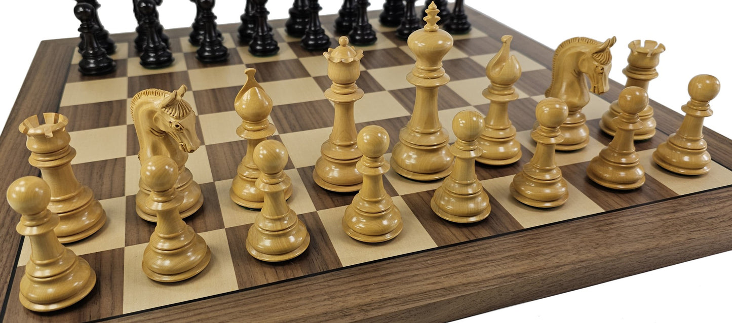 4Q Ebony & Boxwood Large 4 3/8 Staunton LUXURY Chess Set w/ 20 1/2" Walnut Board