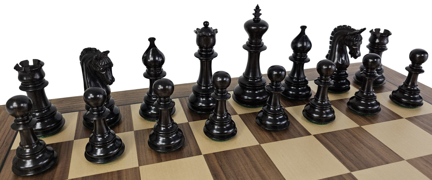 4Q Ebony & Boxwood Large 4 3/8 Staunton LUXURY Chess Set w/ 20 1/2" Walnut Board