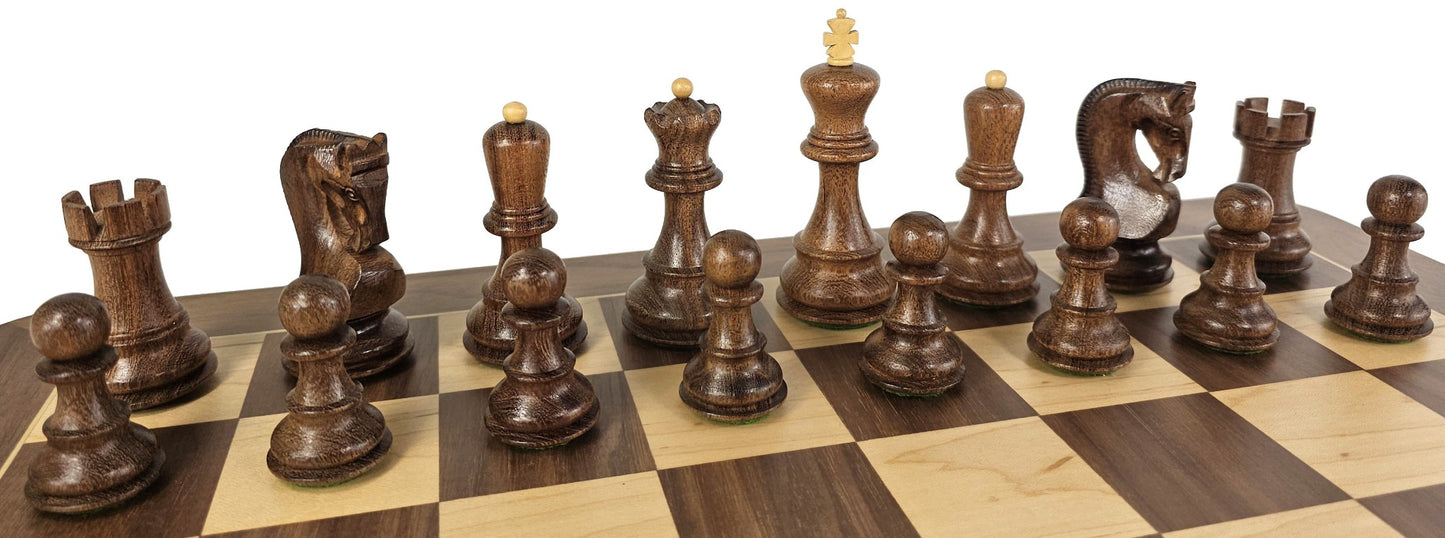 4 QN Acacia Opposite Tops 3 3/4" King Staunton Wood Chess Set w/19" Walnut Board