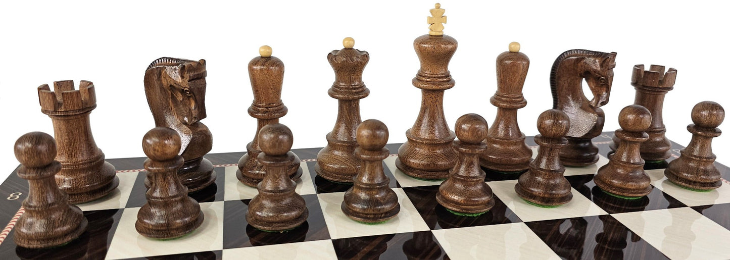 4 QN Acacia Opposite Tops 3 3/4" King Staunton Wood Chess Set W/ Elegance Board