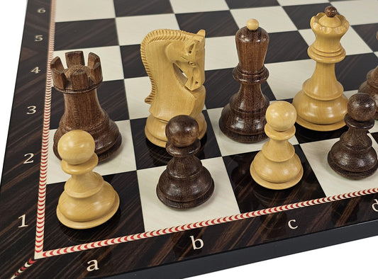 4 QN Acacia Opposite Tops 3 3/4" King Staunton Wood Chess Set W/ Elegance Board