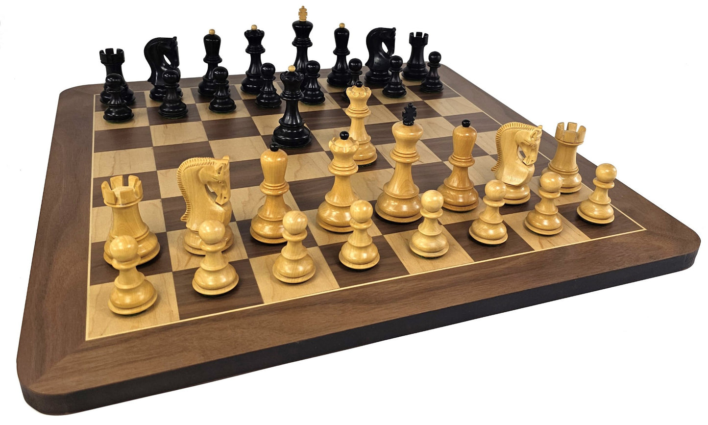 4 QN Black Opposite Tops 3 3/4" King Staunton Wood Chess Set w/19" Walnut Board