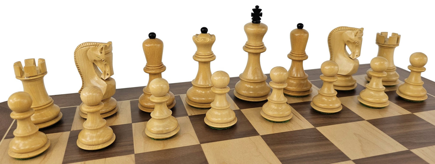 4 QN Black Opposite Tops 3 3/4" King Staunton Wood Chess Set w/19" Walnut Board