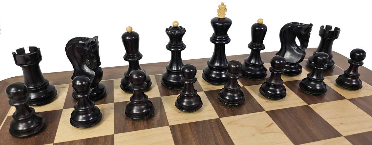 4 QN Black Opposite Tops 3 3/4" King Staunton Wood Chess Set w/19" Walnut Board